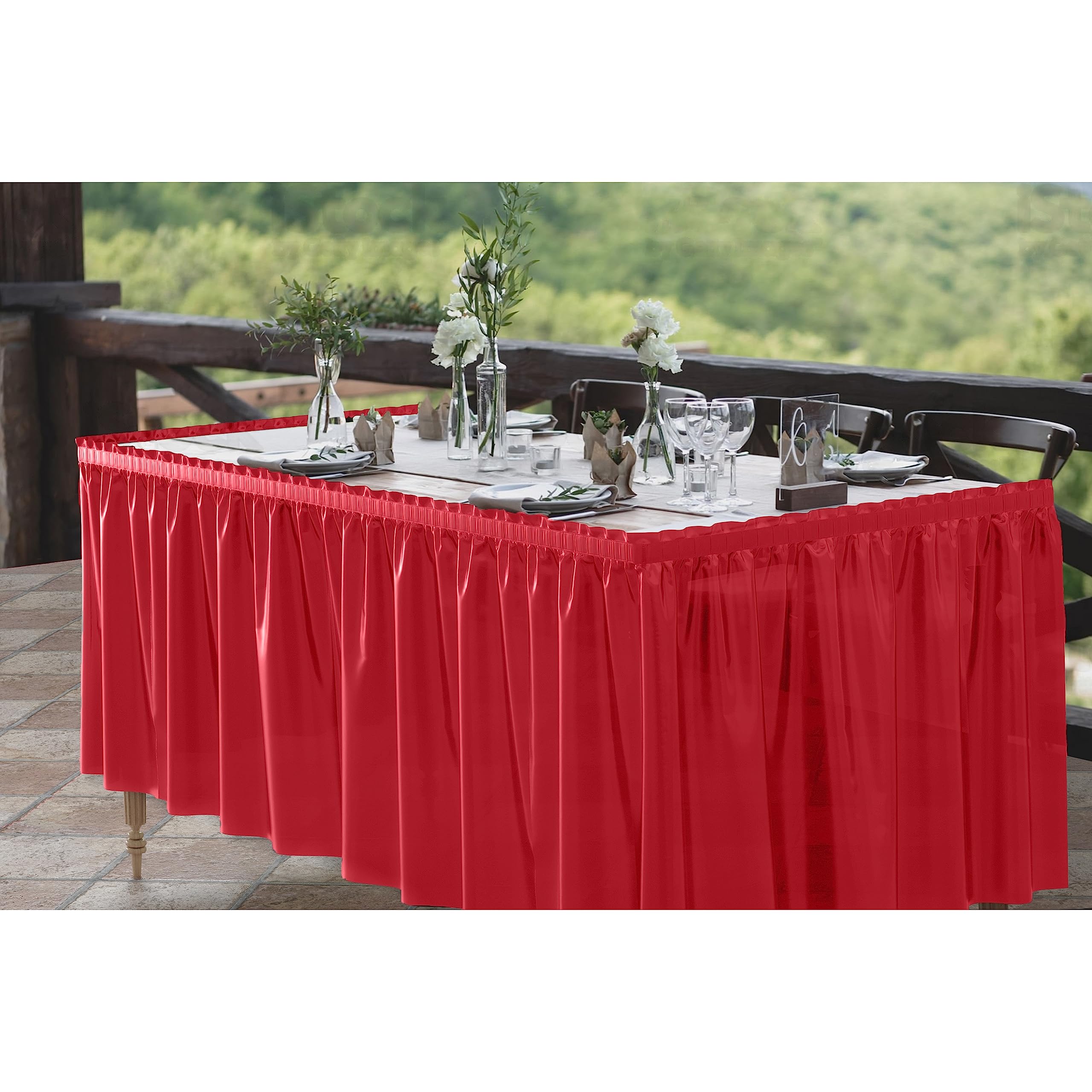 Red Plastic Table Skirt | 6 Pack