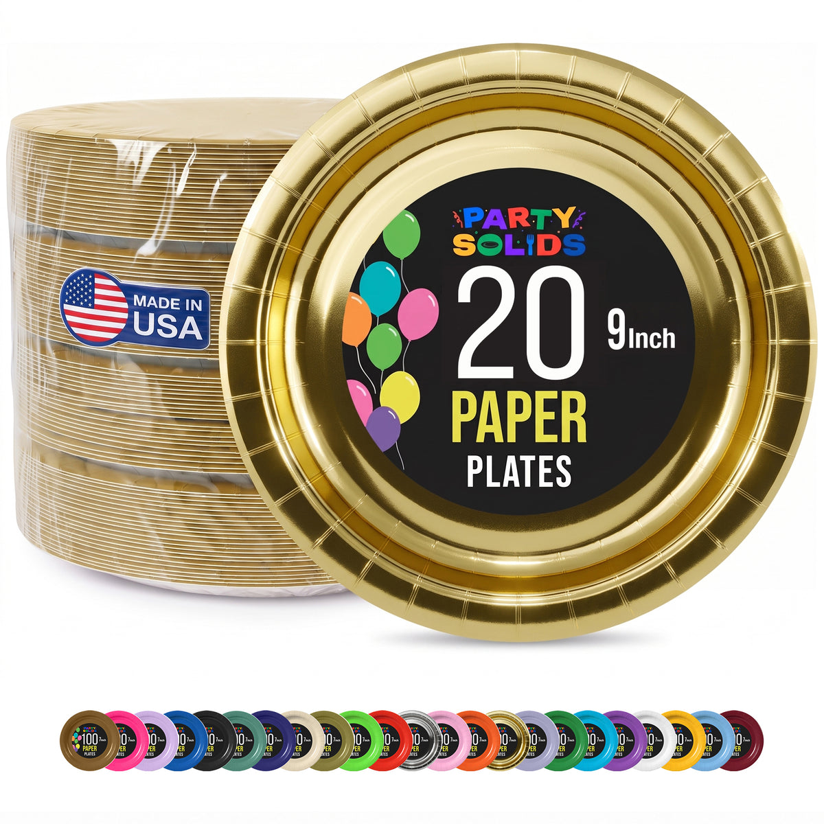 9 In. Reflective Gold Paper Plates - 20 Ct.