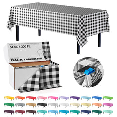 54 In. x 300 Ft. Cut to Size Table Cover | Black Gingham