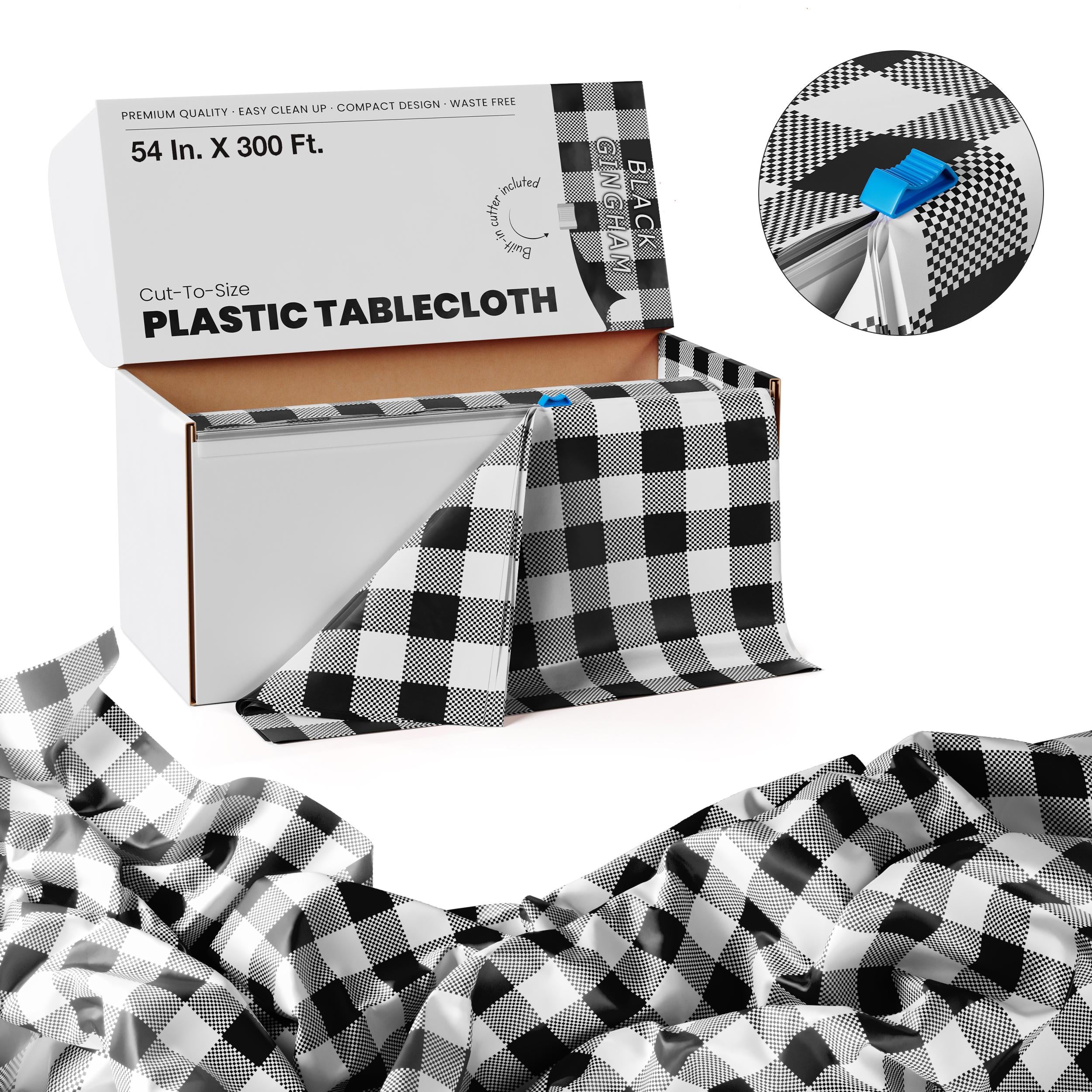 54 In. x 300 Ft. Cut to Size Table Cover | Black Gingham