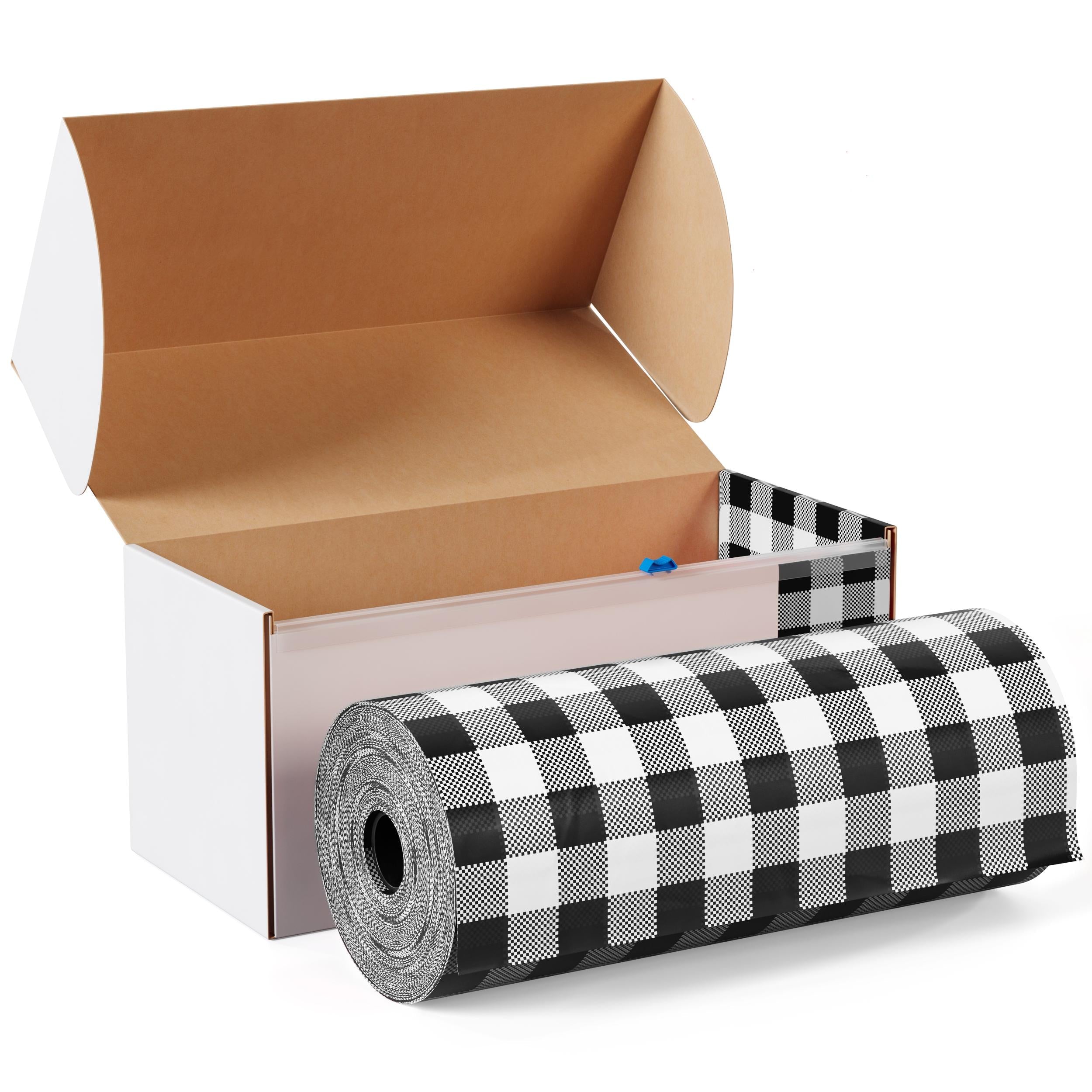 54 In. x 300 Ft. Cut to Size Plastic Table Cover  | Black Gingham | Case of 4