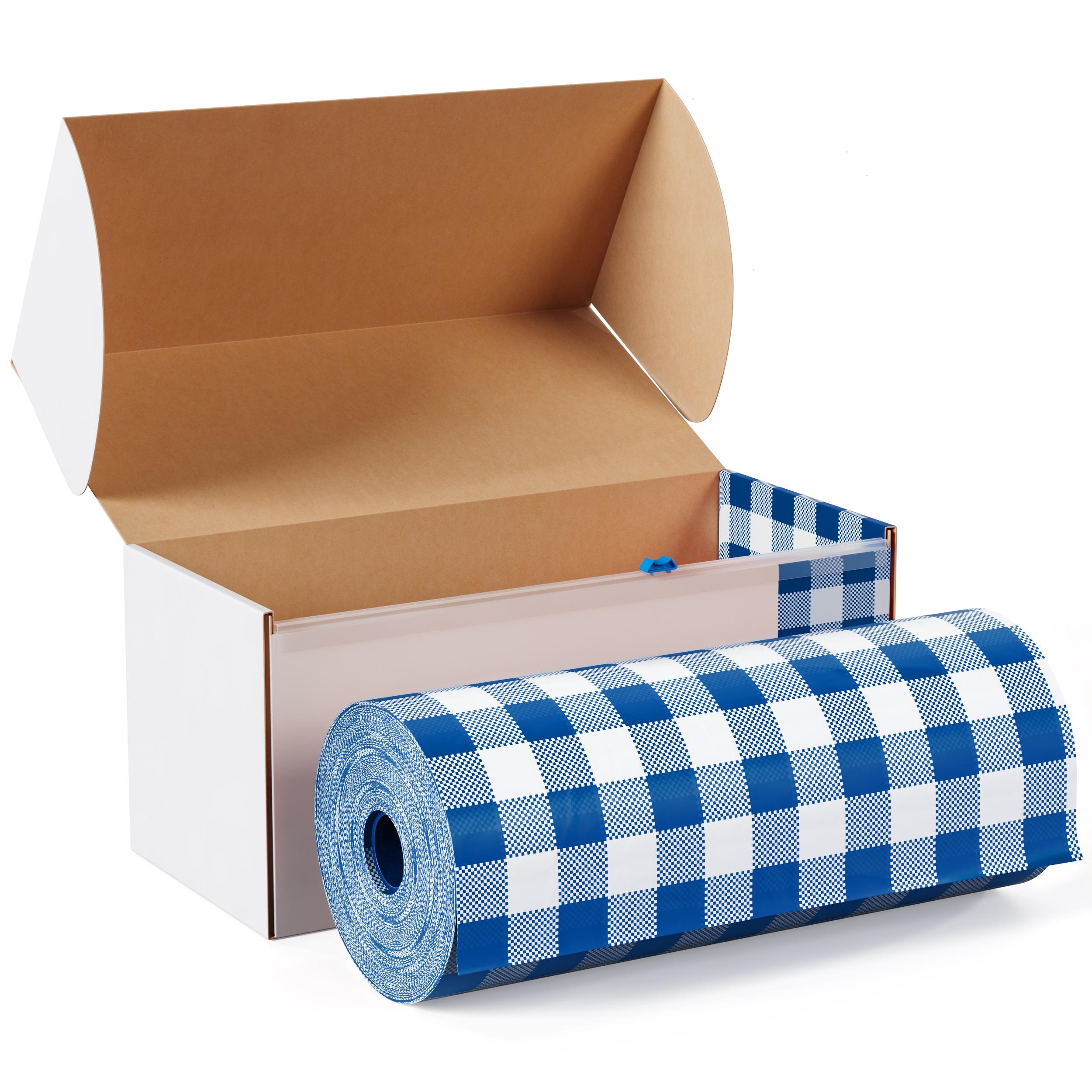54 In. x 100 Ft. Cut to Size Plastic Table Cover | Blue Gingham