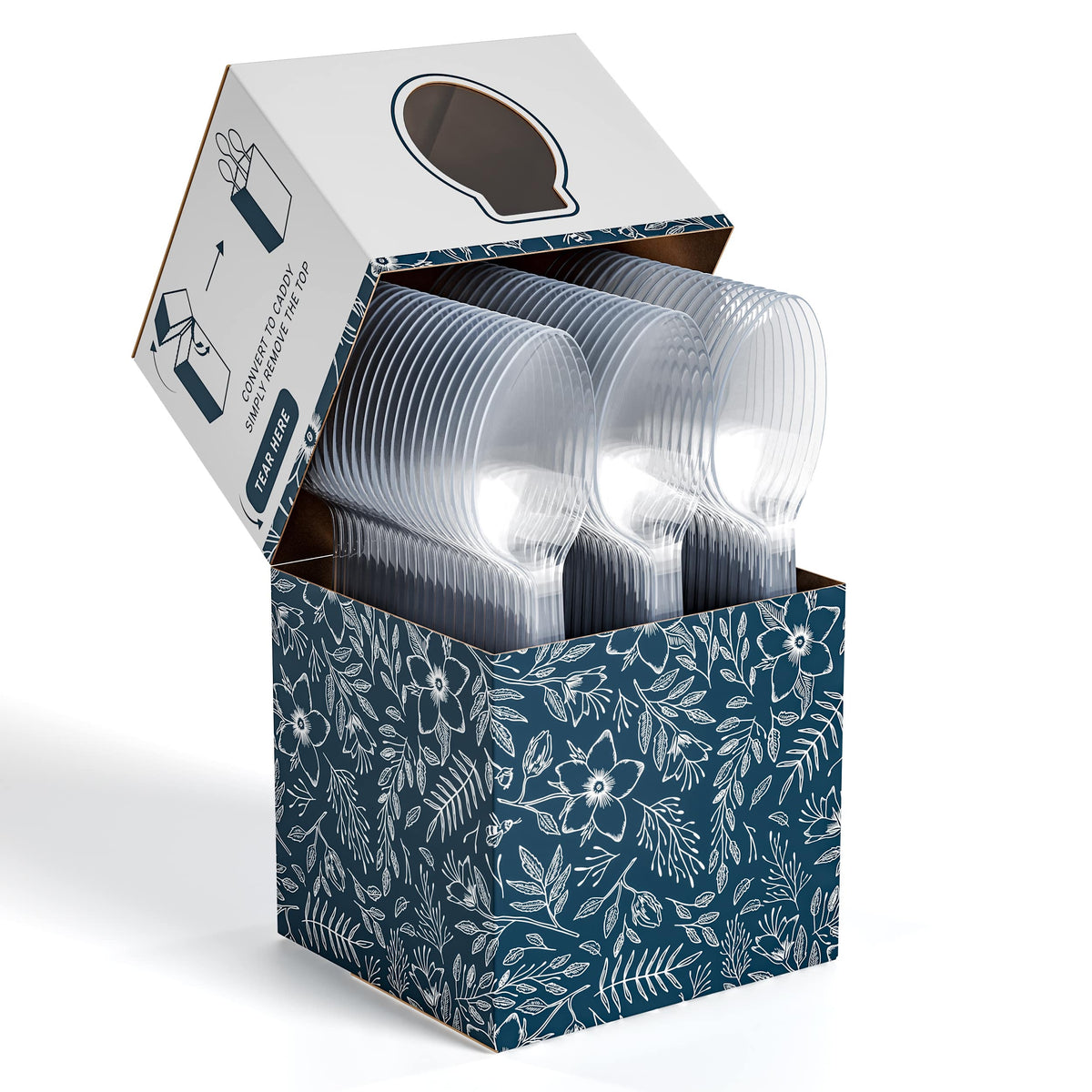 100 Clear Spoons + Caddy, Floral