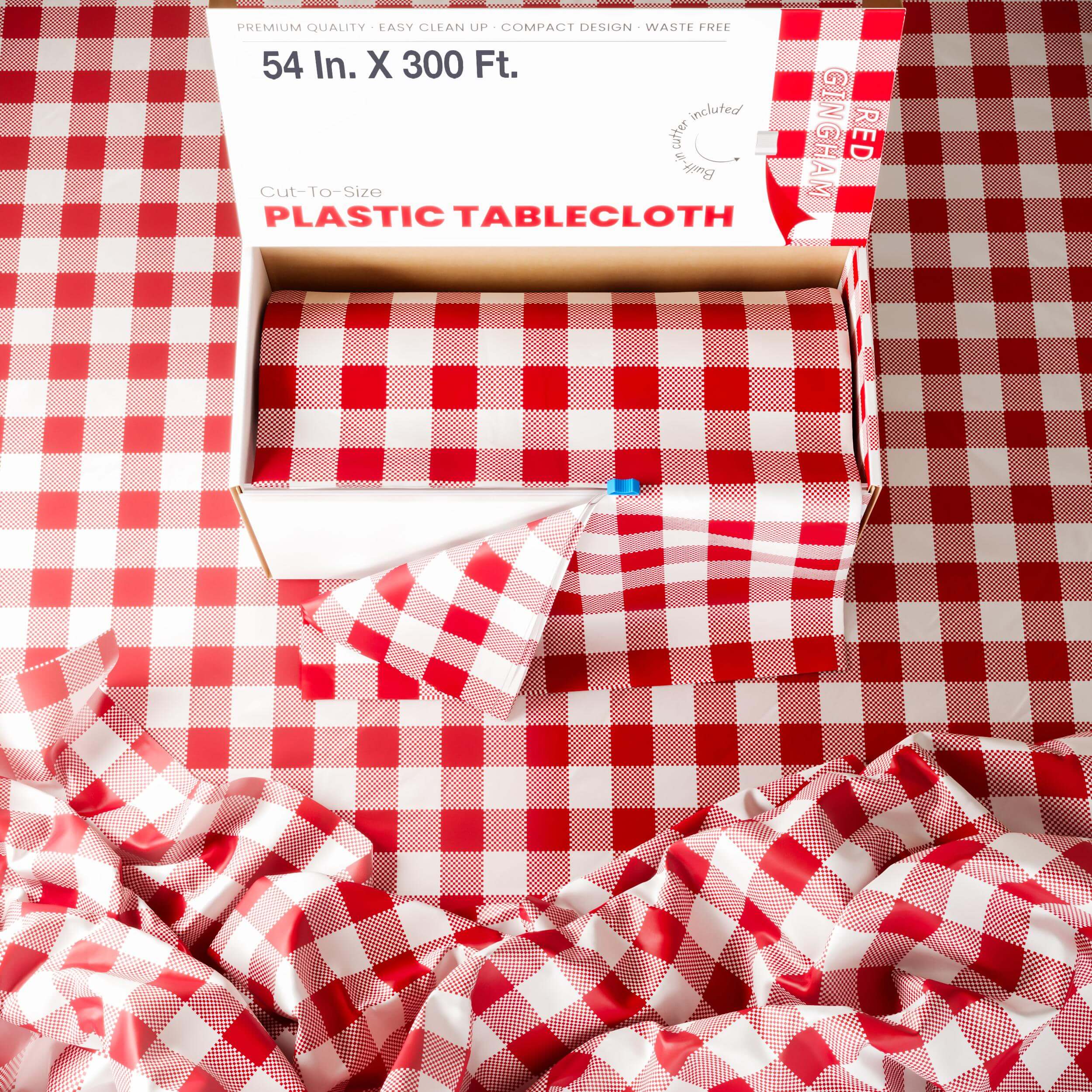 54 In. x 300 Ft. Cut to Size Table Cover | Red Gingham