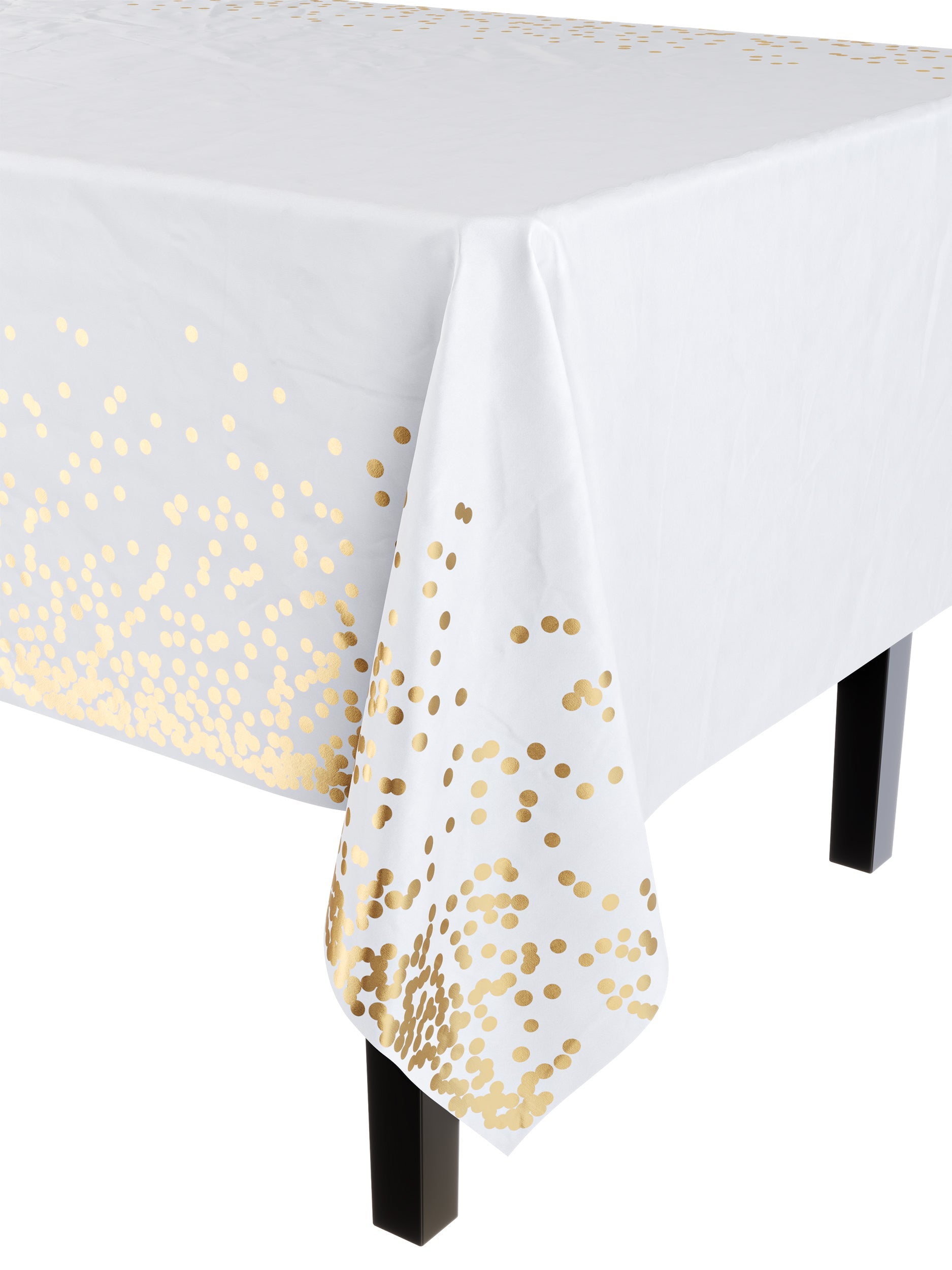Celebrate Printed Plastic Table Cover White/Gold | Case of 48