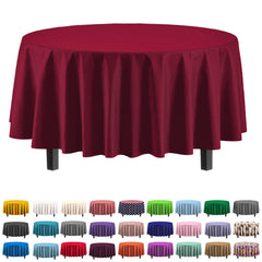Premium Round Burgundy Plastic Table Cover | Case of 96