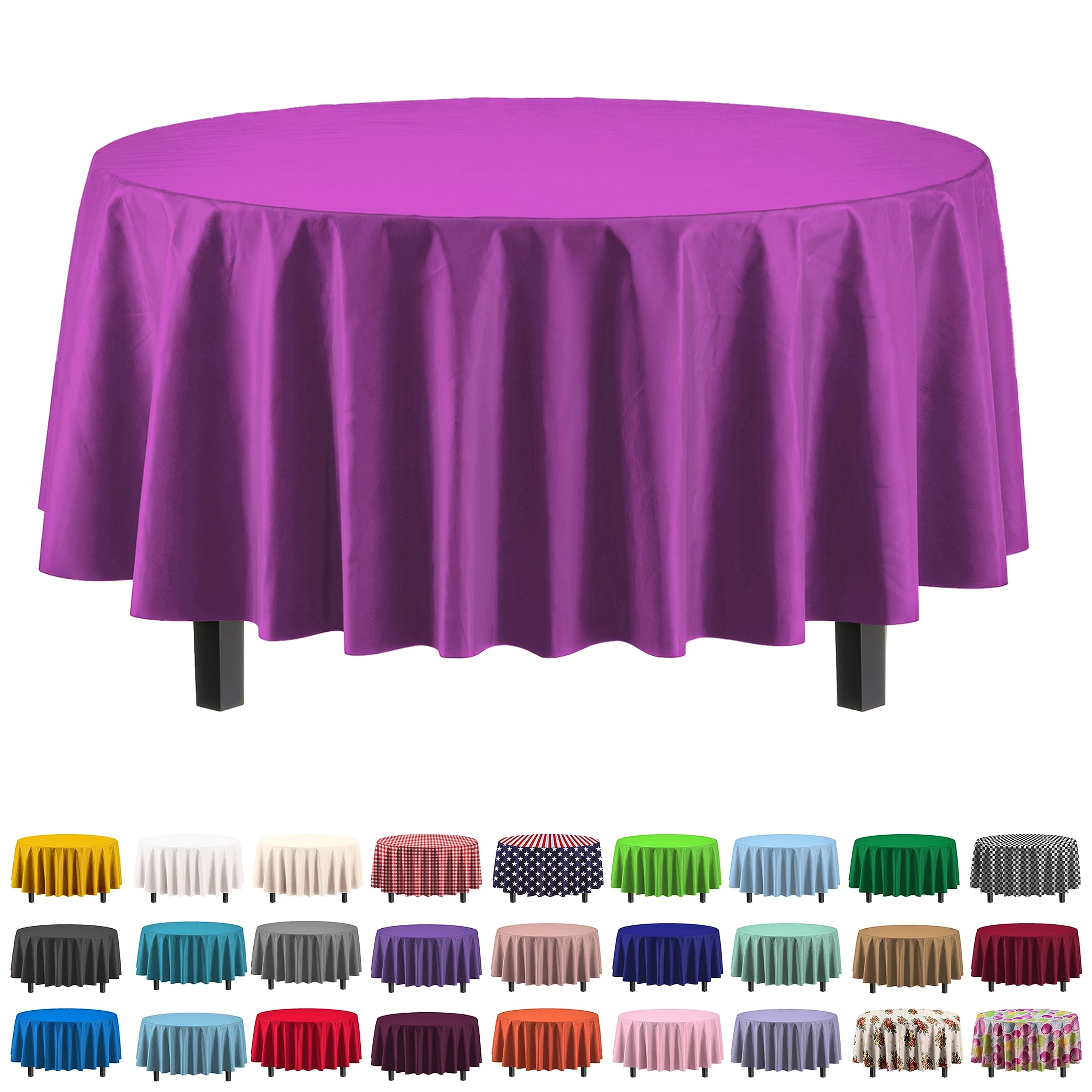 Round Magenta Plastic Table Cover | Case of 48