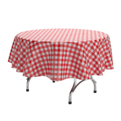 Round Red Gingham Plastic Table Covers | 12 Pack