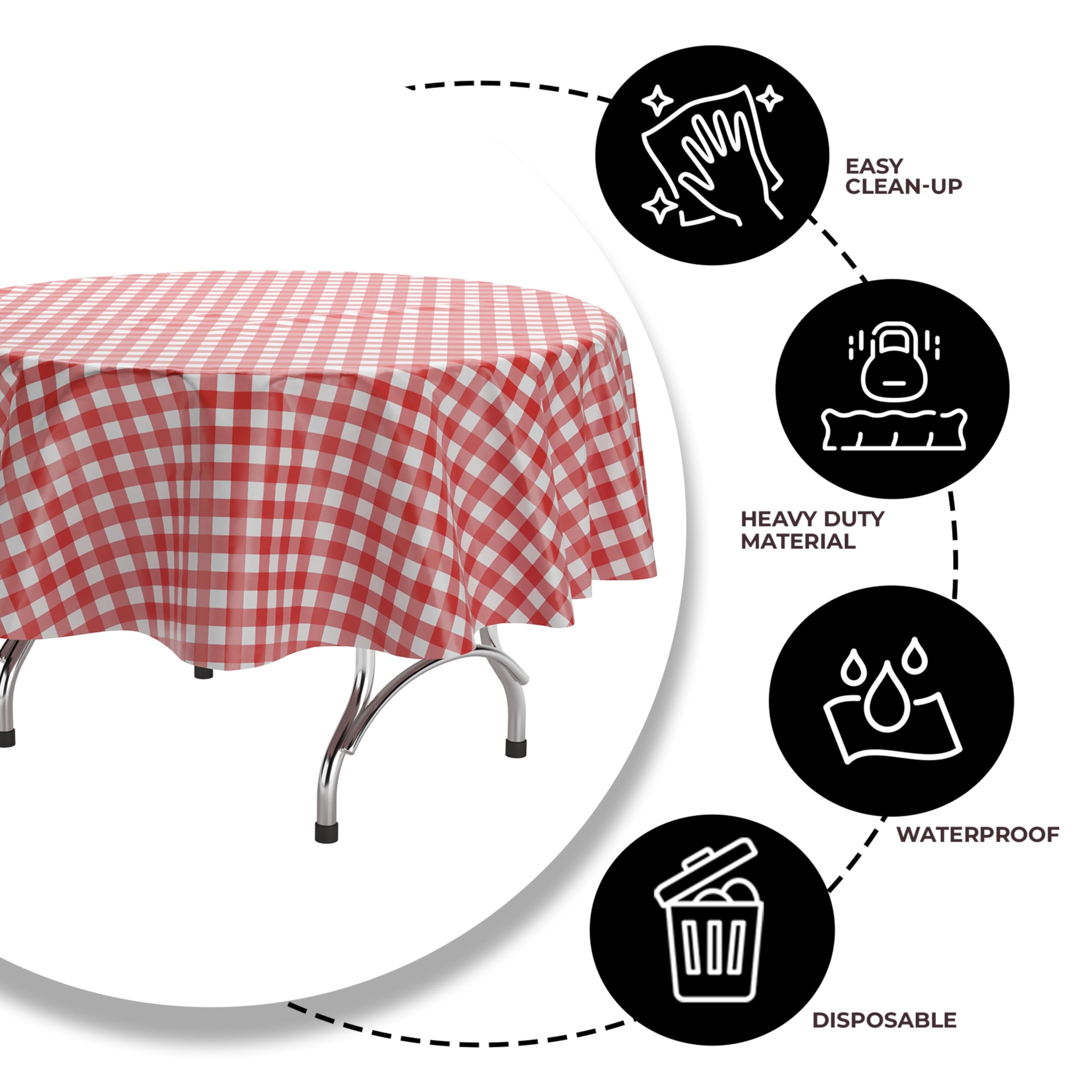 Round Red Gingham Plastic Table Covers | 12 Pack