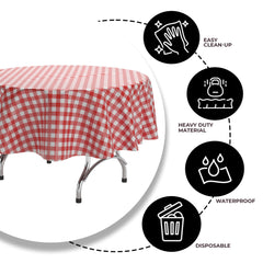 Round Red Gingham Plastic Table Covers | 12 Pack