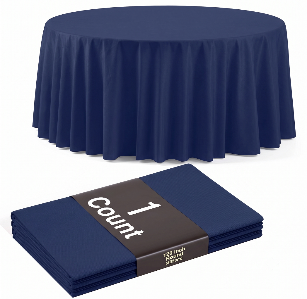 120 in. Premium Round Navy Plastic Table Cover