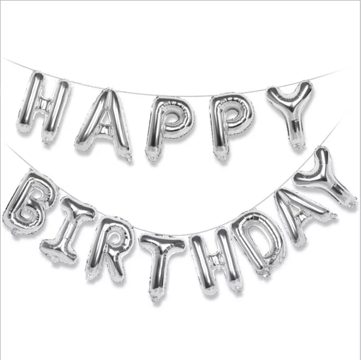 16' Happy Birthday Silver Letter Balloon