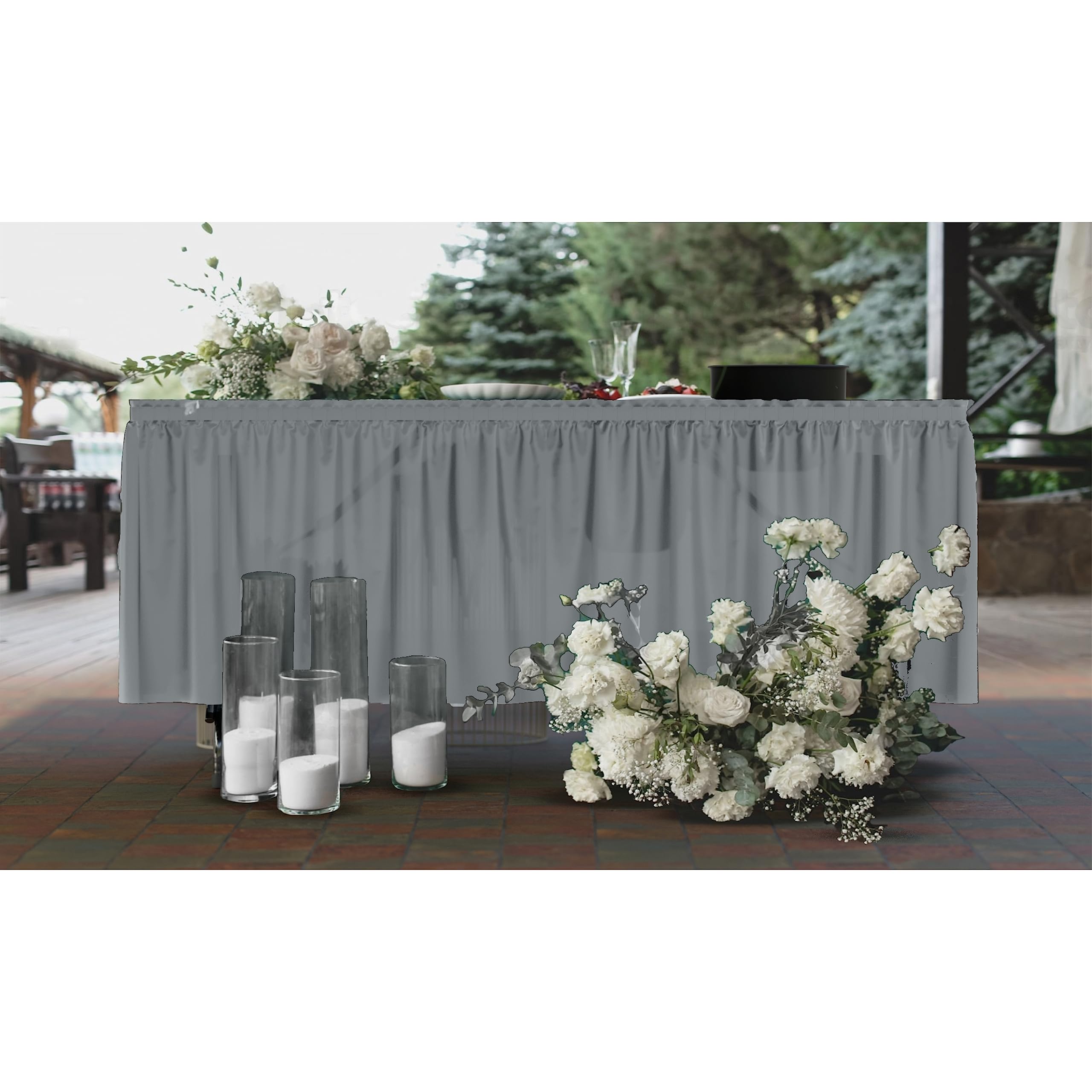 Silver Plastic Table Skirt | 6 Pack