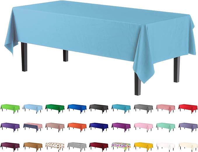 Premium Sky Blue Plastic Table Cover | Case of 96