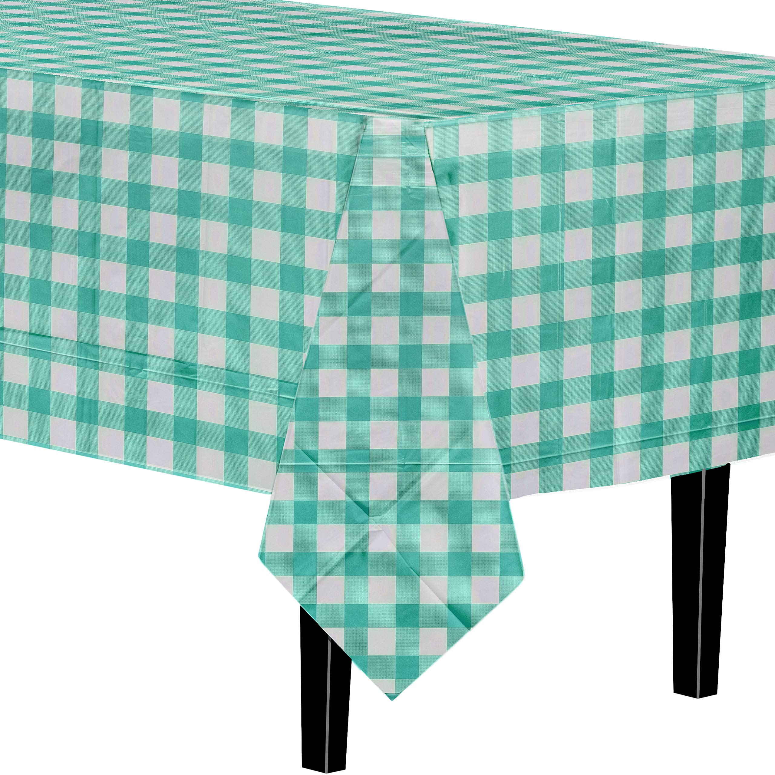 Teal Gingham Plastic Table Covers | 6 Pack