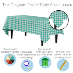 Teal Gingham Plastic Table Covers | 6 Pack