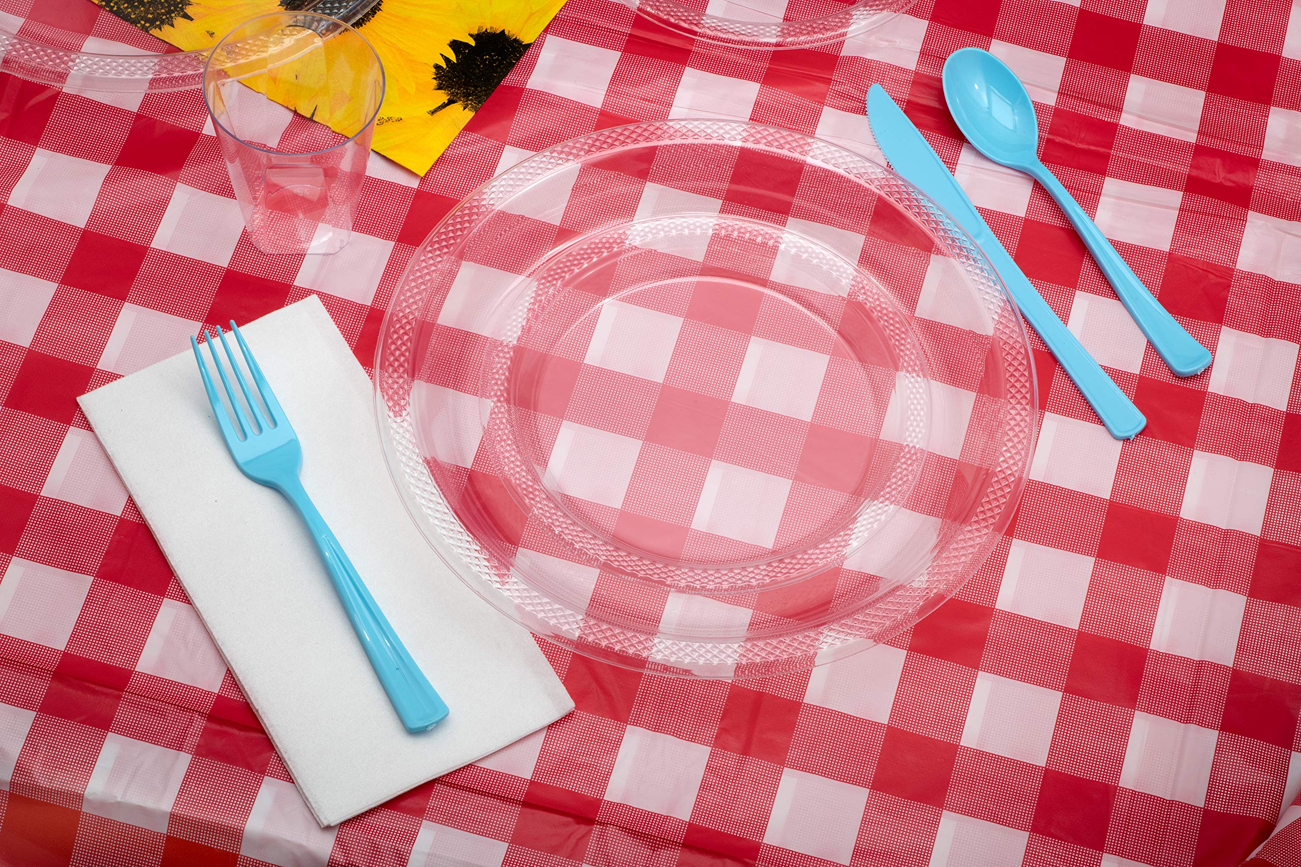 Teal Gingham Plastic Table Covers | 6 Pack