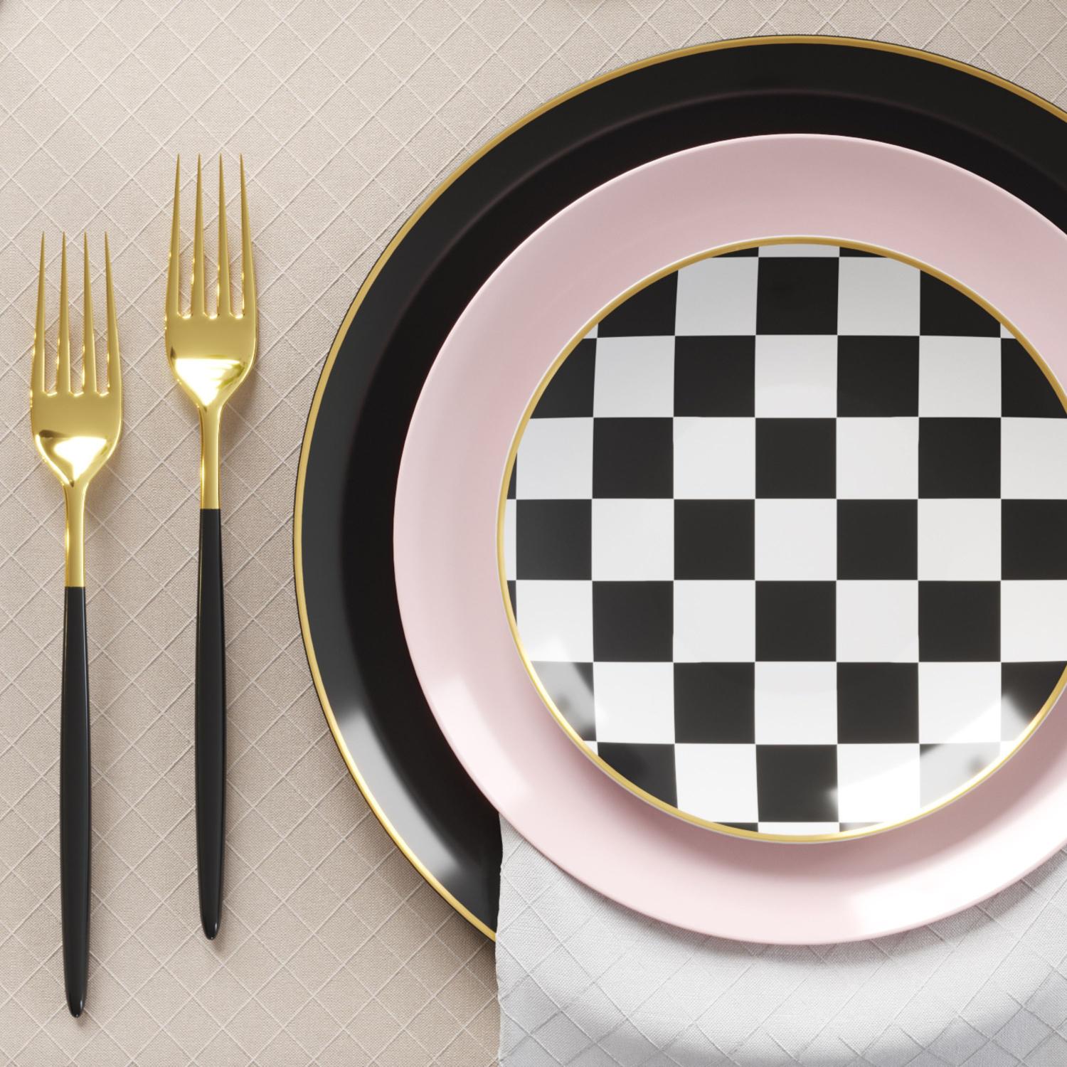 Disposable Potpourri And Checkerboard Dinnerware Set