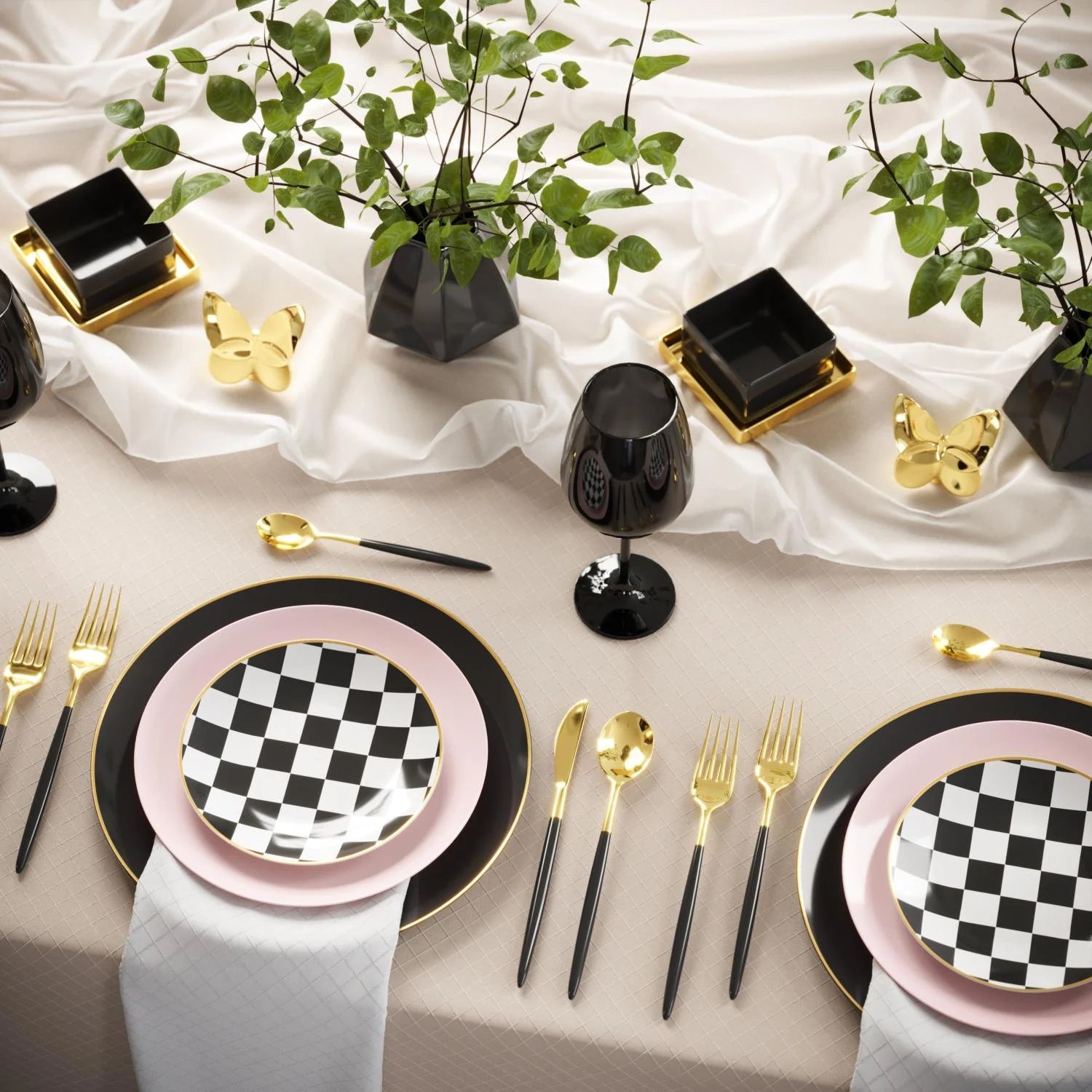 Disposable Potpourri And Checkerboard Dinnerware Set