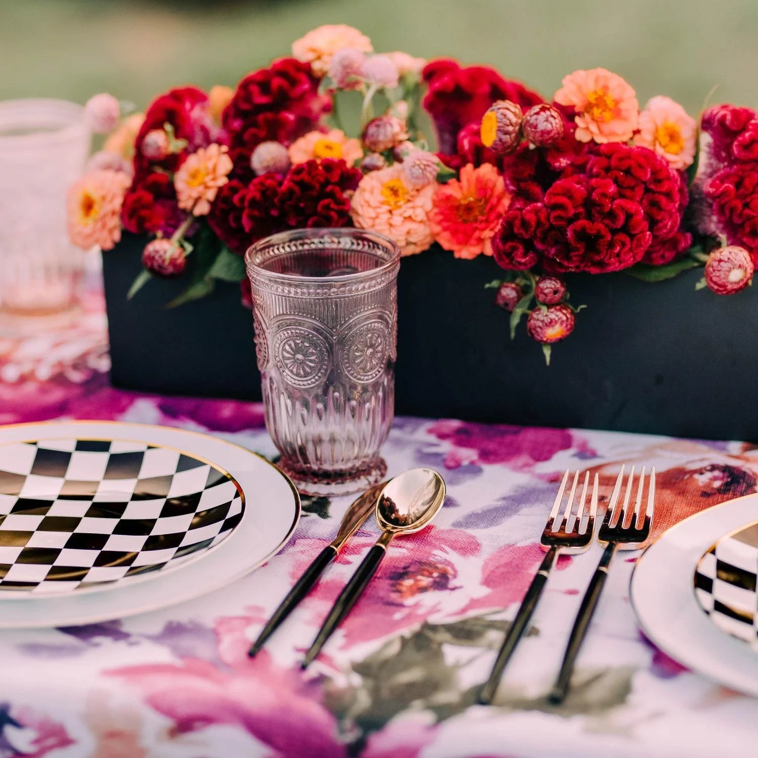 Disposable White Classic And Checkerboard Dinnerware Set