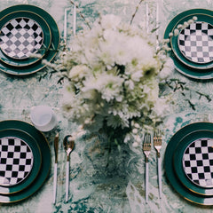 Disposable Green And Checkerboard Set