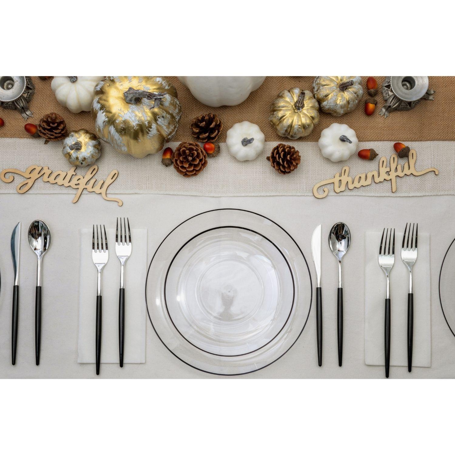 Disposable Clear And Black Rimmed Dinnerware Set