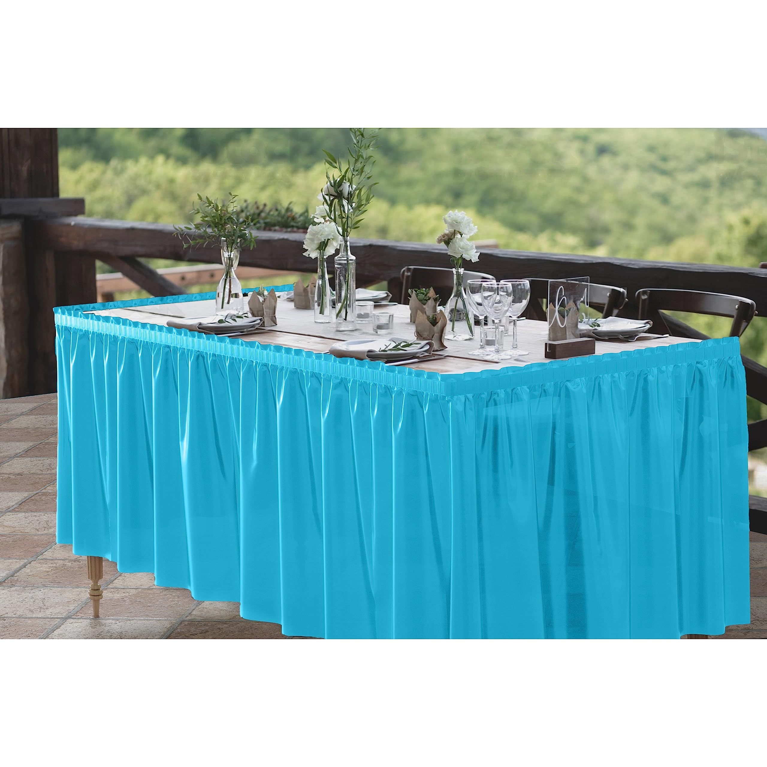 Turquoise Plastic Table Skirt | 6 Pack