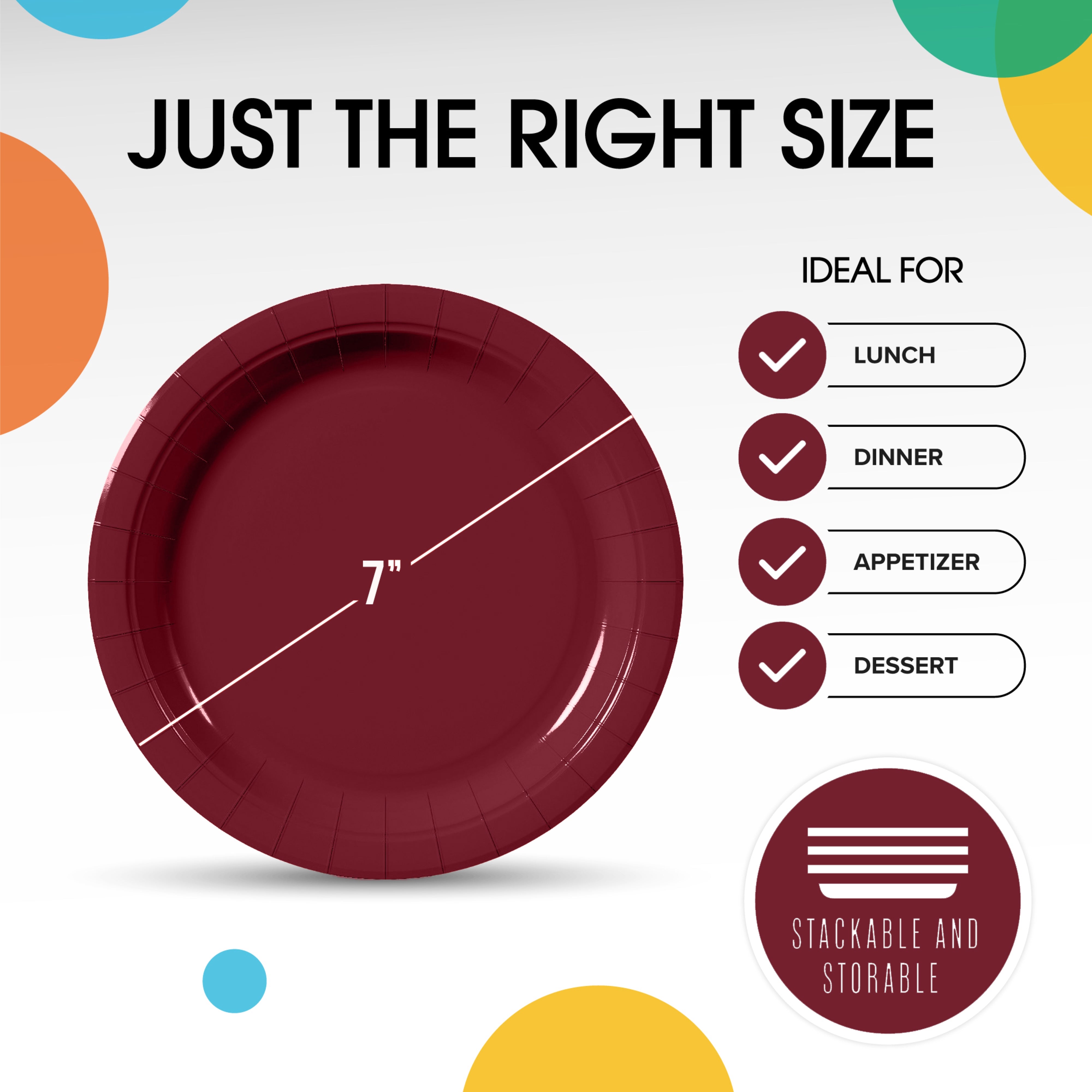 7 In. Burgundy Paper Plates | 100 Count