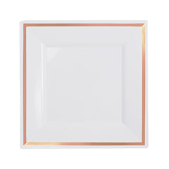 8 In. White/Rose Gold Line Square Plates | 10 Count