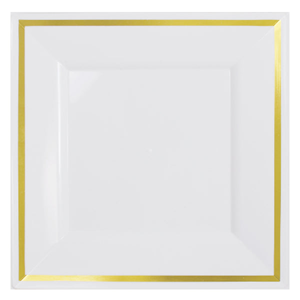 10.75 In. White/Gold Line Square Plates | 10 Count