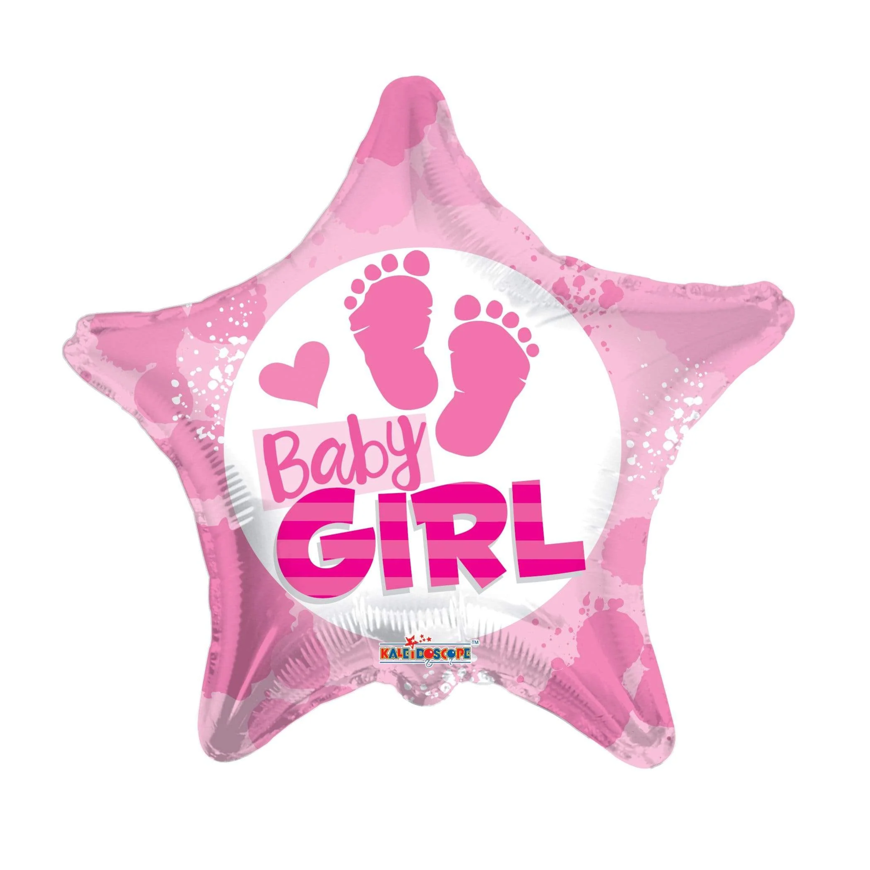 Pink/White Star Shaped Baby Footprint Mylar Balloon - 1 Ct.