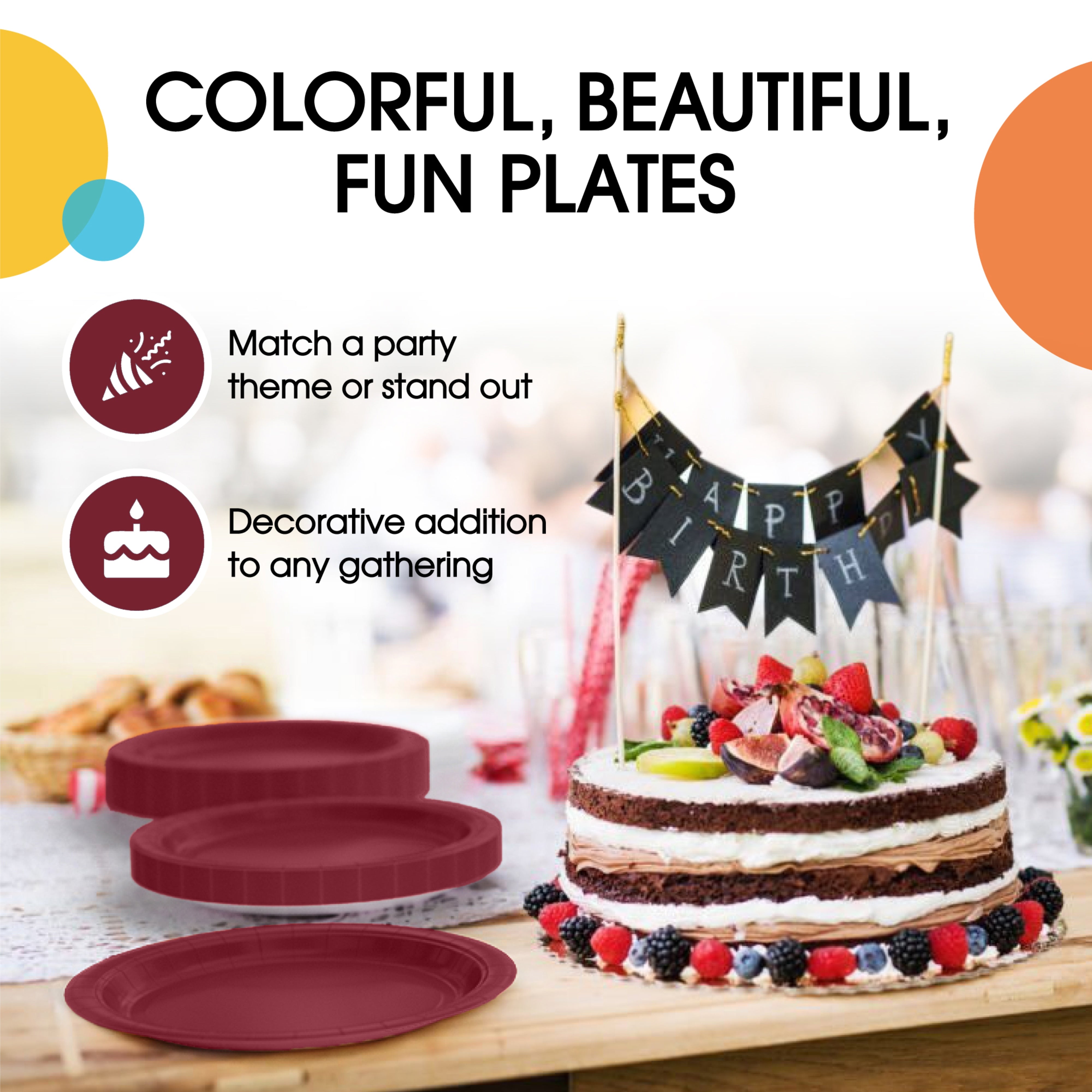 7 In. Burgundy Paper Plates | 100 Count